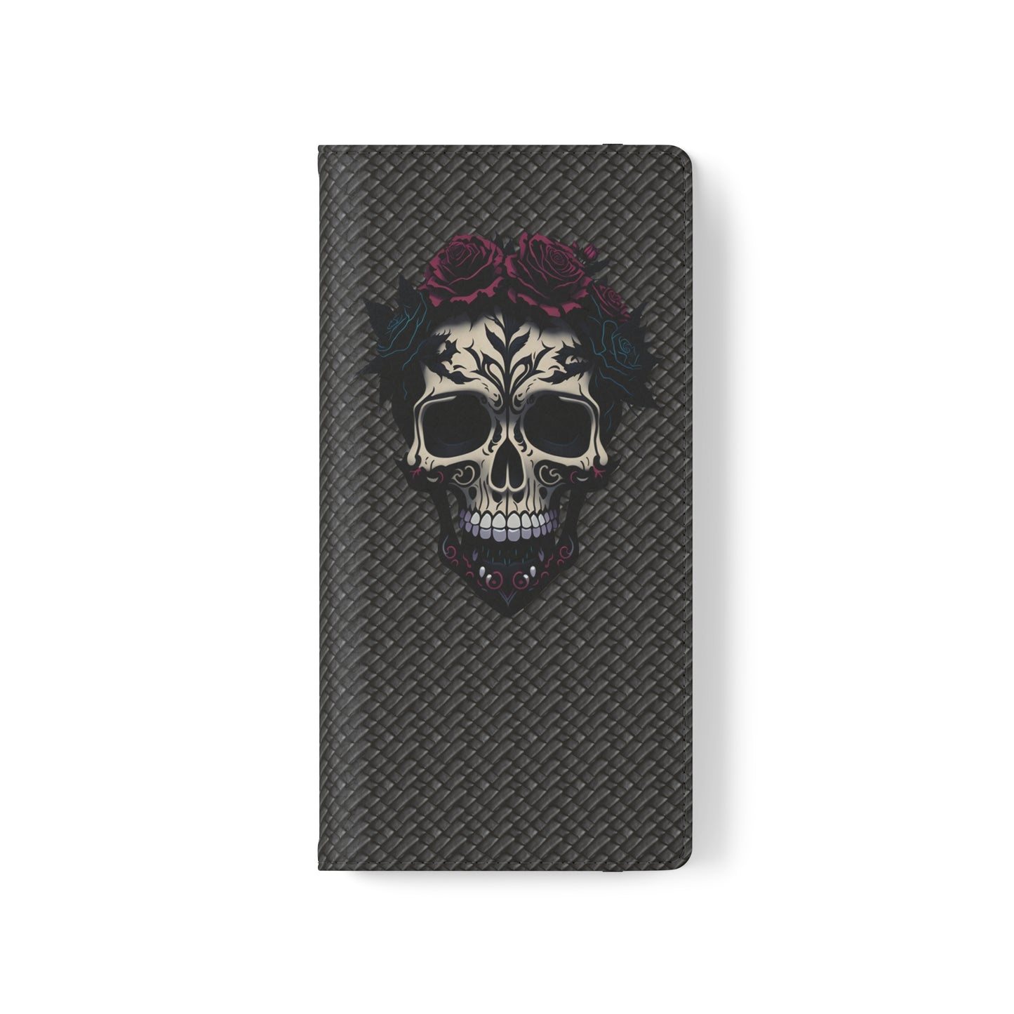 Sugar Skull Flip Case for iPhone and Samsung Galaxy Phones 11 12 13 mini pro max s22 s21 ultra plus made from vegan leather