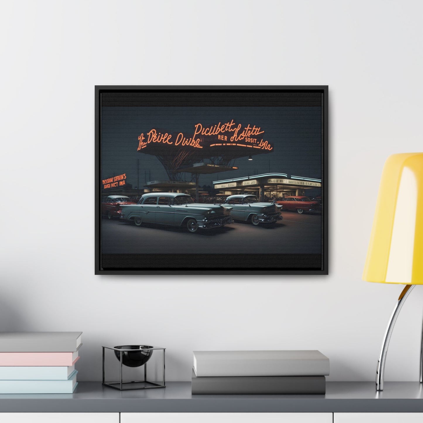 Drive-In Diner Dreams Nostalgic Dystopian Collection of Retro Wall Art Gallery Canvas Wraps Horizontal Frame v6/6