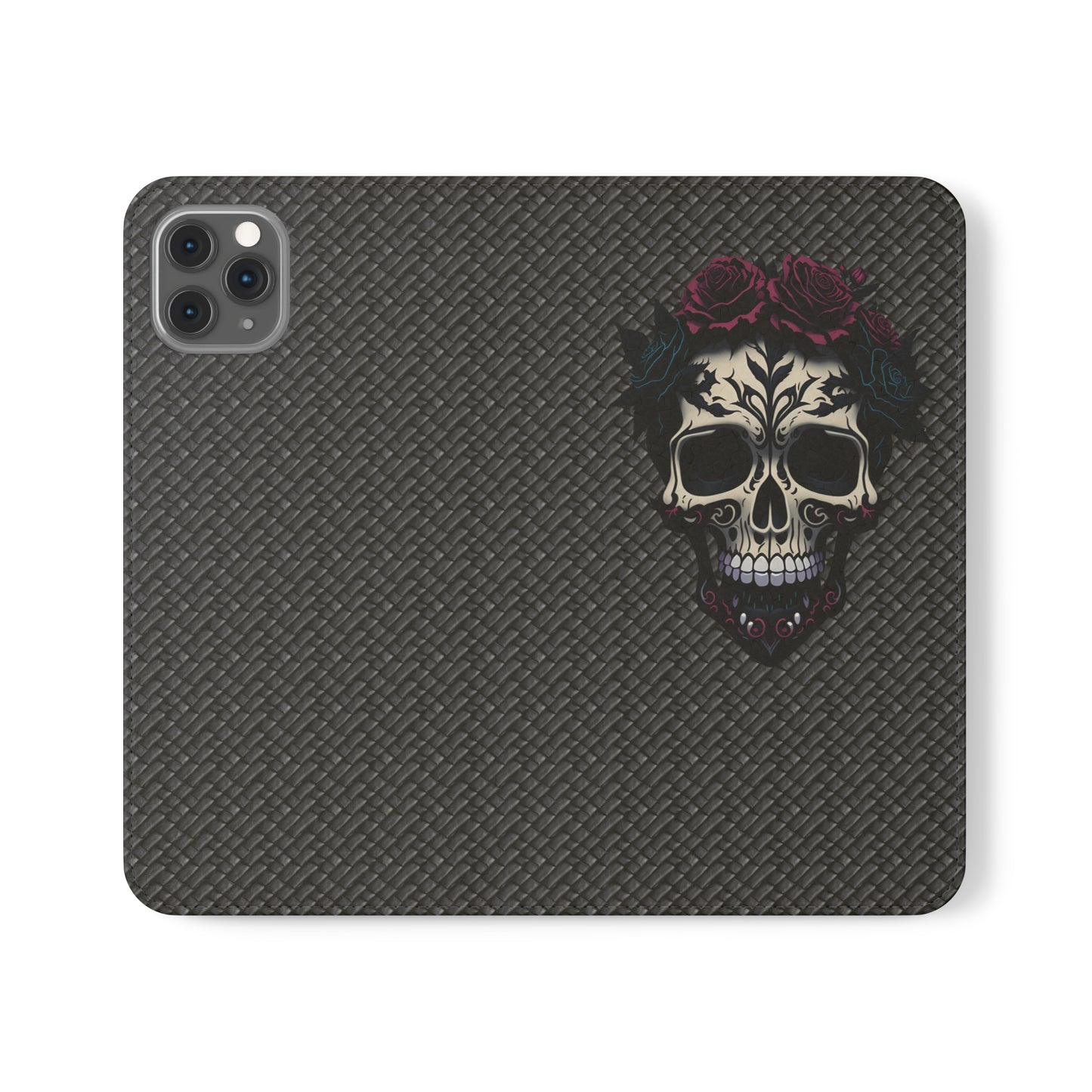 Sugar Skull Flip Case for iPhone and Samsung Galaxy Phones 11 12 13 mini pro max s22 s21 ultra plus made from vegan leather