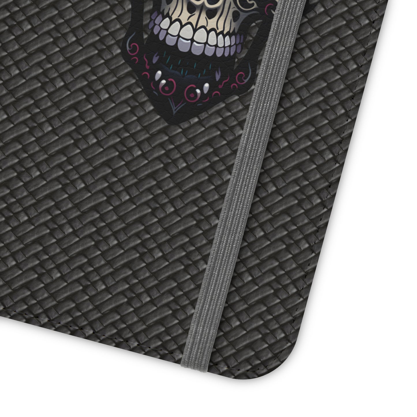 Sugar Skull Flip Case for iPhone and Samsung Galaxy Phones 11 12 13 mini pro max s22 s21 ultra plus made from vegan leather