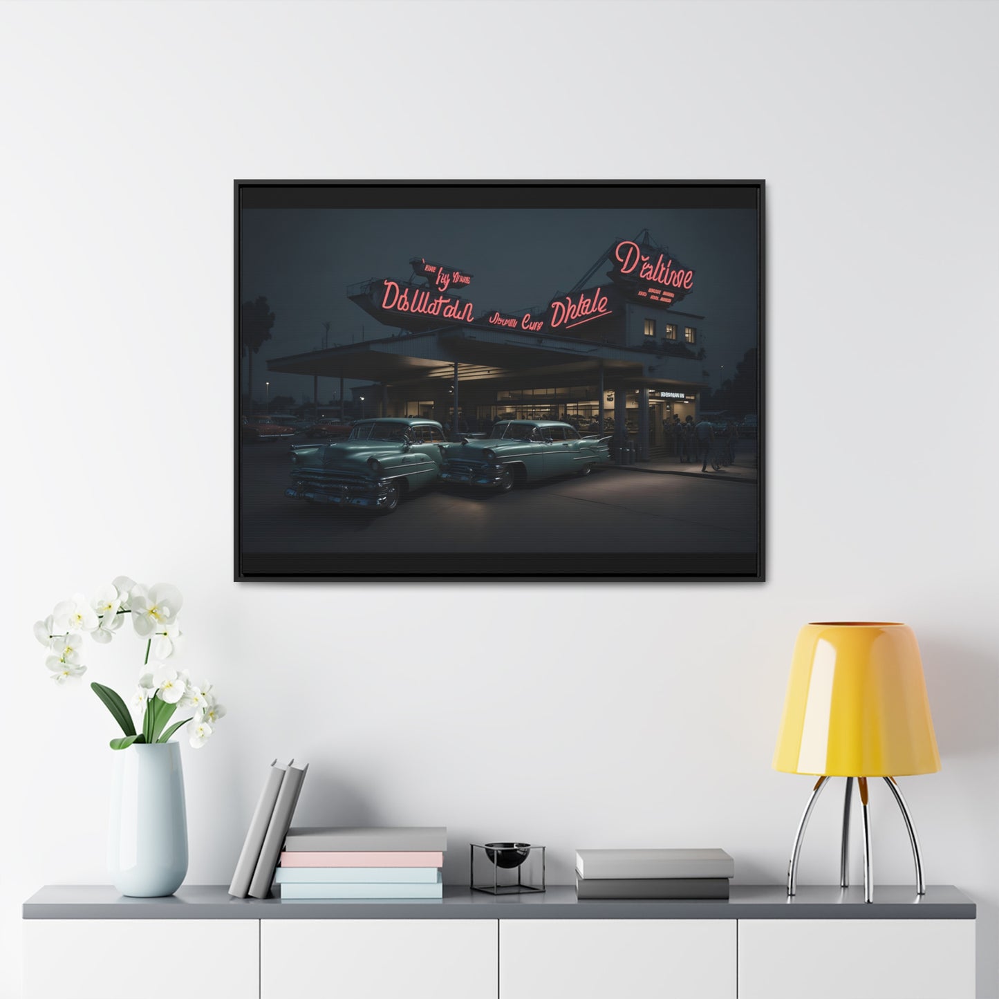 Drive-In Diner Dreams Nostalgic Dystopian Collection of Retro Wall Art Gallery Canvas Wraps Horizontal Frame v5/6